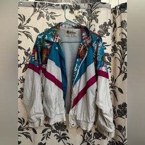 Vintage Lady Antigua Windbreaker - White / Blue / Pink Colorful Zig Zag Pattern